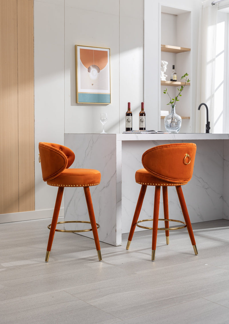 Counter Height Bar Stools Set of 2 for Kitchen Counter Solid Wood Legs with a fixed height of 360 degrees