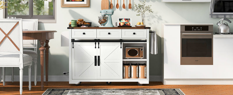 K&K 53.7" Farmhouse Kitchen Island with Power Outlet, photo 4 of 10