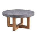 A modern retro circular coffee table with a diameter of 31.4 inches, made of MDF material, suitable for living rooms