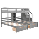 Twin Over Twin & Twin Bunk Bed With Drawers, Staircase Storage, Built In Shelves - Gray by HouseOfZazla
