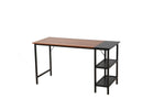 55-inch oversized computer desk, small study desk with wooden storage shelf, 2-layer industrial modern laptop desk with splicing board, (black and Rustic Brown)