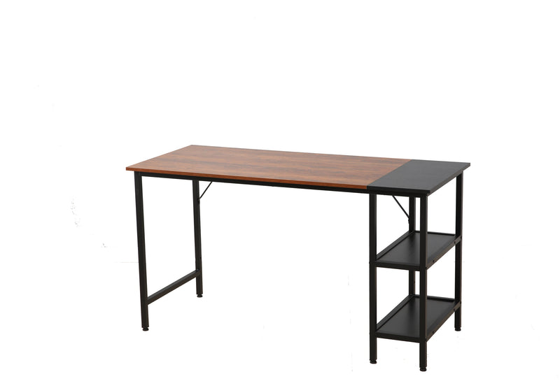 55-inch oversized computer desk, small study desk with wooden storage shelf, 2-layer industrial modern laptop desk with splicing board, (black and Rustic Brown)