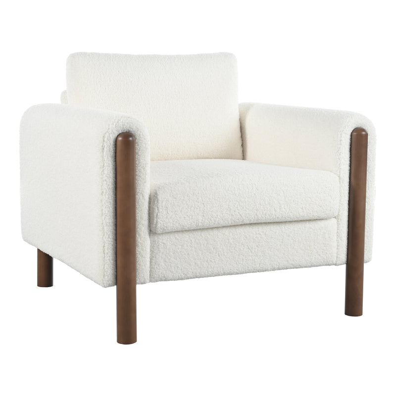 Walker Edison - Oversized Accent Chair, Upholstered Living Room Chairs Single Sofa Chair with Walnut Legs, Curved handrail, White