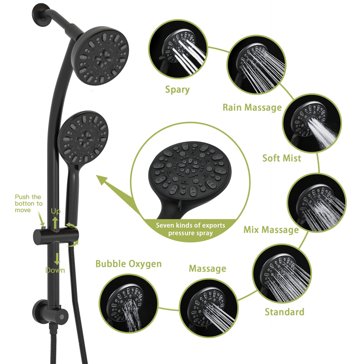 Multi Function Dual Shower Head Shower System With 4.7" Rain Showerhead, 7 Function Hand Shower, Adjustable Slide Bar, photo 7 of 25