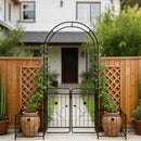 Metal Garden Arch With Gate Wide High Climbing Plants Support Rose Arch Outdoor - Black by HouseOfZazla