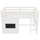 Twin Size Loft Bed With Sliding Chalkboard & Bookshelf