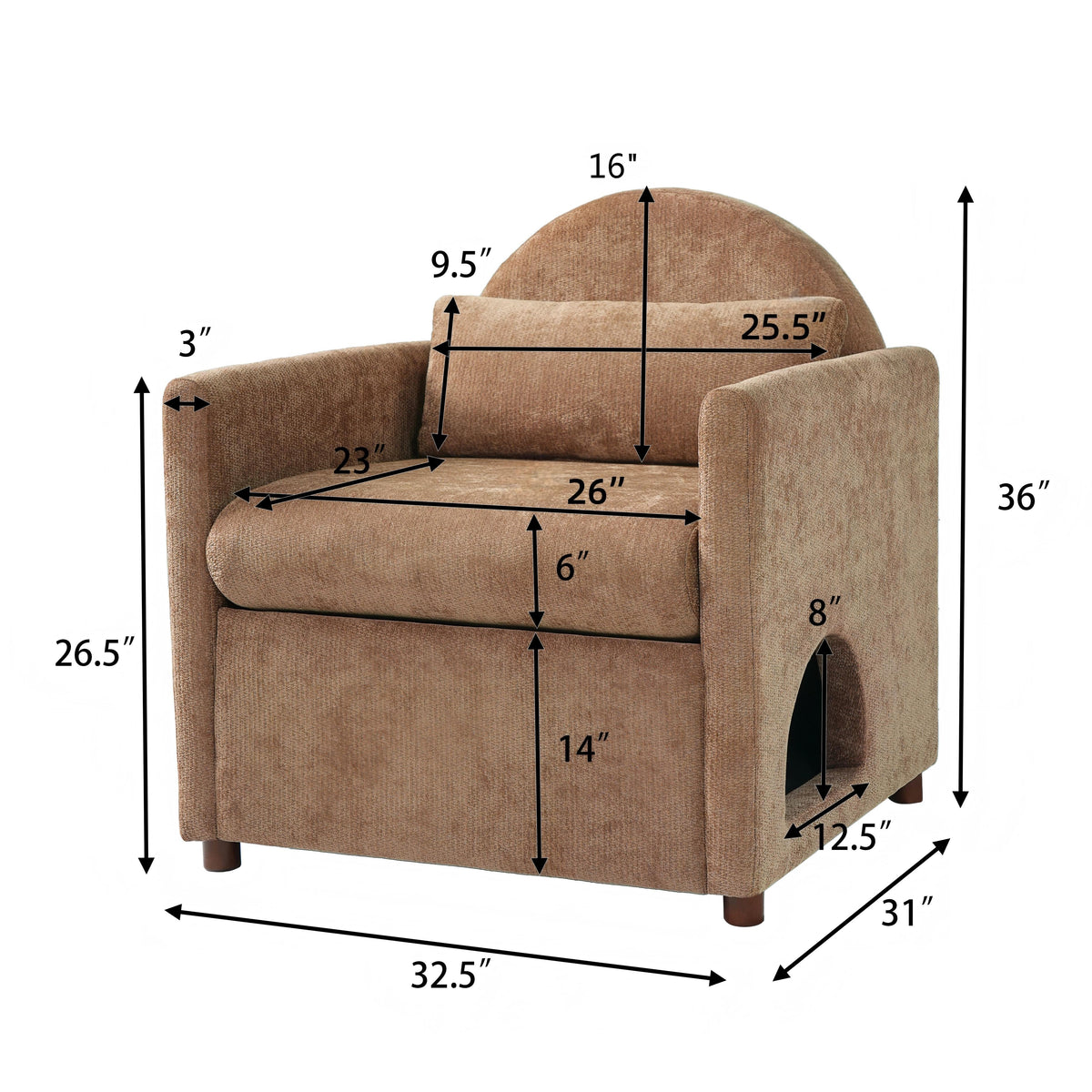 Coffee Pet Friendly Accent Chair with Hidden Pet Nook, photo 2 of 10