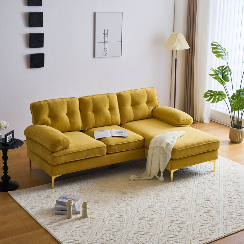 83" Modern Sectional Sofas Couches Velvet L-Shaped Couches for Living Room, Bedroom, Yellow