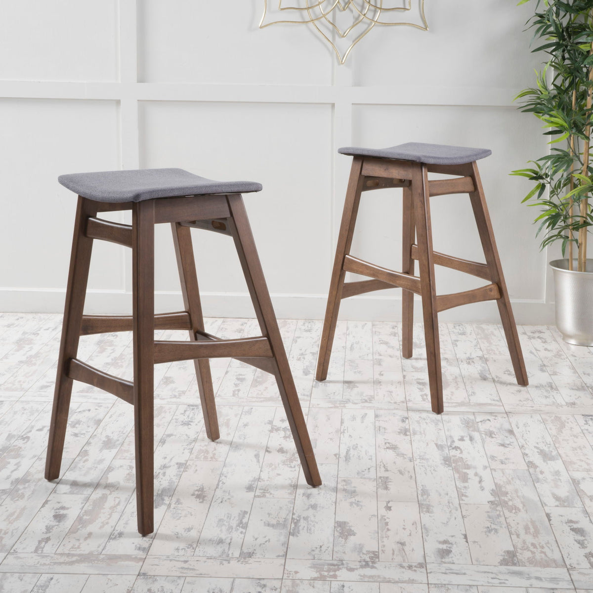 Mid Century Modern Bar Stool Set With Upholstered Seating, photo 10 of 25