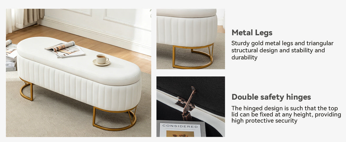 Storage Bench Bedroom Bench with Golden Metal Legs, photo 4 of 10