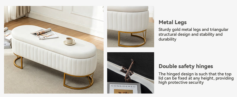 Storage Bench Bedroom Bench with Golden Metal Legs, photo 4 of 10