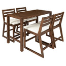 TREXM Rustic Patio Bar Set with Ergonomic Chairs, Solid Wood Slatted Tabletop in Mocha+Beige Cushion by Montret