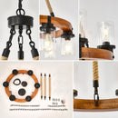 Rustic 6-Light Wagon Wheel Chandelier, Farmhouse Chandeliers