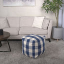Connor - Checkered Square Pouf Ottoman And Floor Cushion - Ivory / Navy by HouseOfZazla