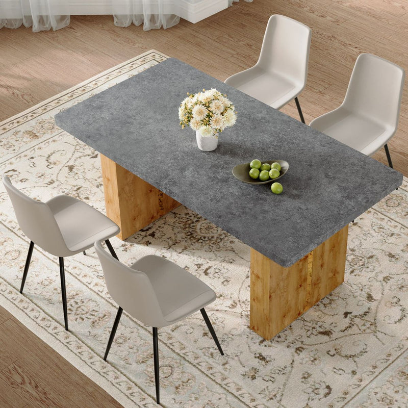 Table and chair set.Cozy Modern MDF Dining Set -67'x35.4' with 4 Gray  Artificial Leather Chairs With Curved Widened Cushion Design.Suitable for restaurants, kitchens, dining rooms,etc.