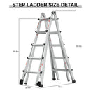 22' Aluminum Multi-Position Ladder With Wheels, 300 Lbs Weight Rating - Metallic Gray by HouseOfZazla
