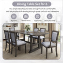 7-Piece Updated 76.9inch Extendable Trestle Dining Table Set with Removable Leaf, Kitchen Table Set with Upholstered Side Chair and Arm Chair, Set of 6, Grey