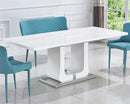 63"/78.7" Extendable Dining Table with Butterfly Leaf, High Gloss Lacquer Coating and Pedestal Base in White/Chrome