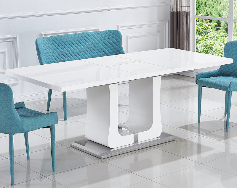 63"/78.7" Extendable Dining Table with Butterfly Leaf, High Gloss Lacquer Coating and Pedestal Base in White/Chrome