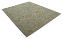 Custom Made Ivory, Brown and Blue Traditional Hand Knotted Wool Area Rug