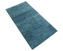 Custom Made Contemporary Solid Plush Blue Hand Knotted Wool Rug
