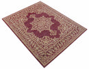 Custom Made Traditional Turkish Maroon And Beige Hand Knotted Wool Rug