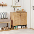 2-Door 4-Tier Shoe Cabinet Storage Organizer with Ventilated Woven Doors-Teak by LJGDeals