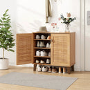 2-Door 4-Tier Shoe Cabinet Storage Organizer with Ventilated Woven Doors-Teak by LJGDeals