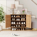 2-Door 4-Tier Shoe Cabinet Storage Organizer with Ventilated Woven Doors-Teak by LJGDeals
