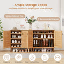 2-Door 4-Tier Shoe Cabinet Storage Organizer with Ventilated Woven Doors-Teak
