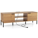 2-Door TV Stand with Charging Station and Open Shelves for TVs up to 65 Inches-Natural by DirectDeals
