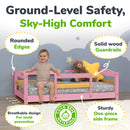 Crib Size Wooden Floor Bed Frame with Rails for Toddlers Age 1–3