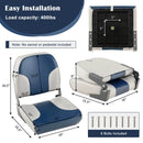 2 Pieces Low Back Boat Seat Set with Sponge Padding and Aluminum Hinges-Blue by LJGDeals