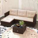 4 Seats Outdoor Wicker Furniture Set with Tempered Glass Coffee Table and Soft Cushions-Beige by LJGDeals