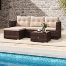 4 Seats Outdoor Wicker Furniture Set with Tempered Glass Coffee Table and Soft Cushions-Beige by LJGDeals