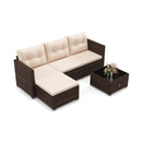 4 Seats Outdoor Wicker Furniture Set with Tempered Glass Coffee Table and Soft Cushions-Beige by LJGDeals