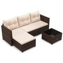 4 Seats Outdoor Wicker Furniture Set with Tempered Glass Coffee Table and Soft Cushions-Beige by LJGDeals