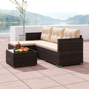 4 Seats Outdoor Wicker Furniture Set with Tempered Glass Coffee Table and Soft Cushions-Beige by LJGDeals