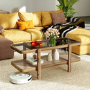 2-Tier Coffee Table with Storage and Tempered Glass Tabletop by LJGDeals