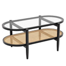 2-Tier Coffee Table with Tempered Glass Tabletop and Acacia Wood Frame by LJGDeals