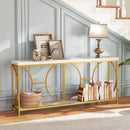 2-Tier Faux Marble Top Console Table with Storage Shelf-White by LJGDeals