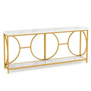 2-Tier Faux Marble Top Console Table with Storage Shelf-White by LJGDeals
