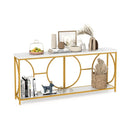 2-Tier Faux Marble Top Console Table with Storage Shelf-White by LJGDeals