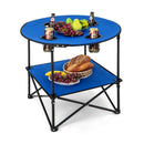 2-Tier Portable Picnic Table with Carrying Bag and 4 Cup Holders-Blue by DirectDeals