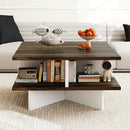 2-Tier Square Coffee Table with 4 Storage Compartments-Walnut by LJGDeals