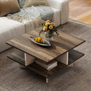 2-Tier Square Coffee Table with 4 Storage Compartments-Walnut by LJGDeals
