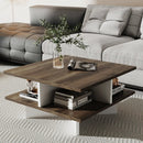 2-Tier Square Coffee Table with 4 Storage Compartments-Walnut by LJGDeals