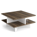 2-Tier Square Coffee Table with 4 Storage Compartments-Walnut by LJGDeals