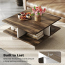 2-Tier Square Coffee Table with 4 Storage Compartments-Walnut by LJGDeals