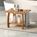 2-Tier Teak Wood Shower Bench Shower Stool with Curved Seat and Handles by LJGDeals